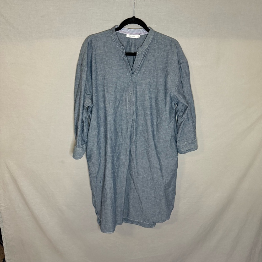 Mer Sea Chambray Cotton Henley Shirt Dress Womens Size: L / XL Coastal Blue